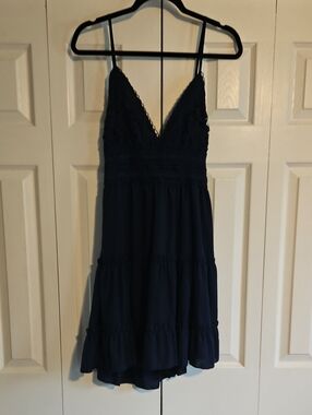 Navy Lace V-Neck Spaghetti Strap Mini Dress